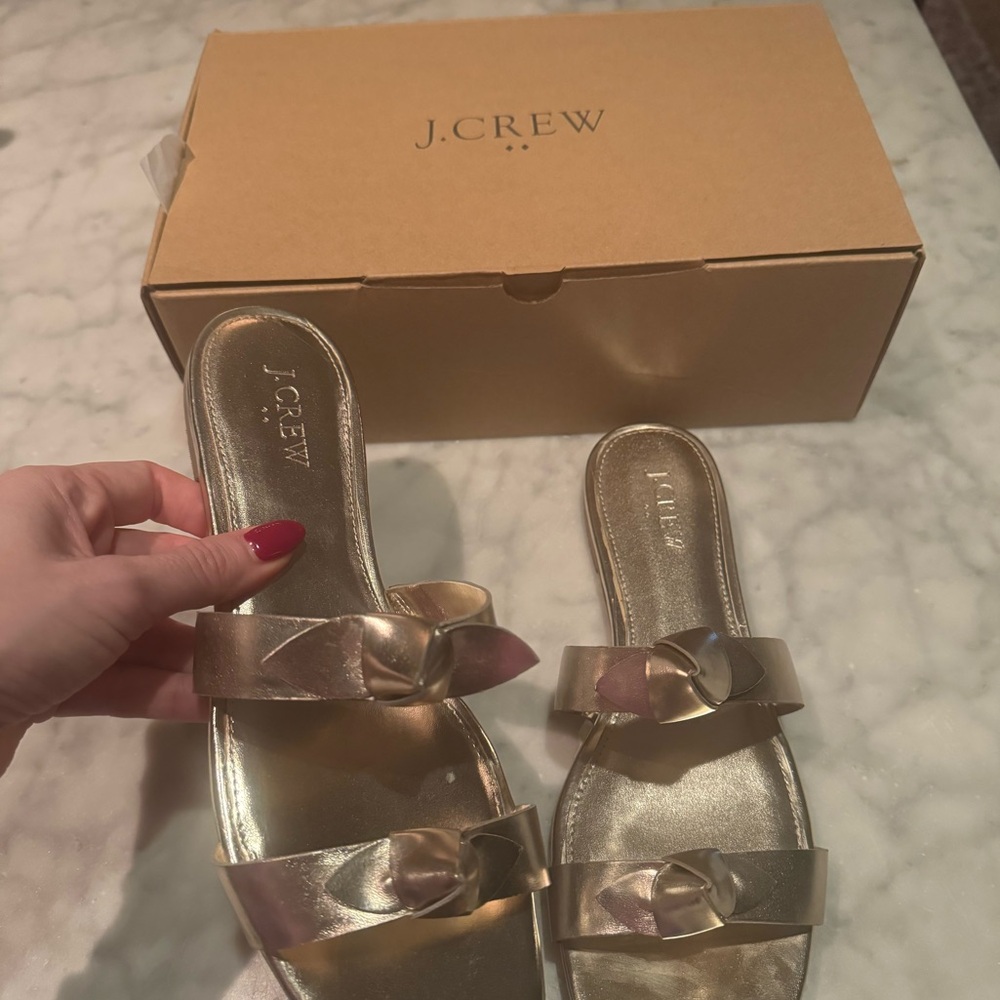 ✨ NEW J. Crew Double Knotted Bow Women's Gold Sandals✨ Sz 9 - Picture 4 of 7